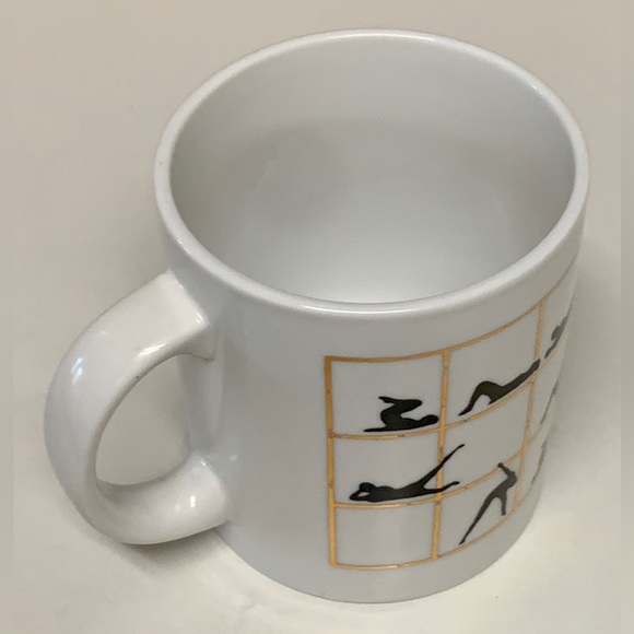 1980s Vintage Gold Trim Lattice Ceramic Yoga Poses Aerobic Exercise Coffee Mug - Picture 4 of 16